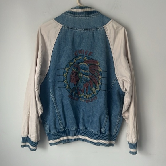 American Male Vintage 90’s Native American Denim‎ Letterman Jacket Size Medium